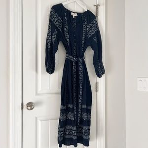 The GREAT Navy Embroidered Midi Dress Size 1 (Small)